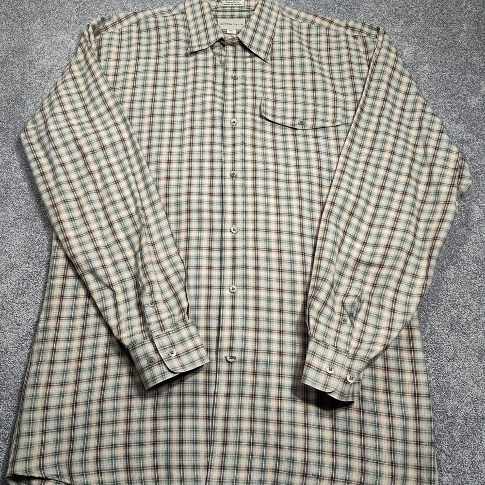 Cutter & Buck XXL Mens Plaid Long Sleeve Button Down Shirt Cotton Blend
